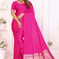 Beautiful Rani Pink Satin Silk Bandhej Printed Saree with Designer Weaving Pallu for Women