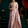 Beautiful Mauve Pink Satin Silk Zari Woven Designer Saree for Women