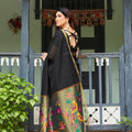 Elegant Black Linen Silk Zari Weaving Designer Saree for Women