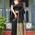Elegant Black Linen Silk Zari Weaving Designer Saree for Women