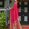 Beautiful Rani Pink Linen Silk Zari Weaving Designer Saree for Women
