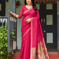 Beautiful Rani Pink Linen Silk Zari Weaving Designer Saree for Women
