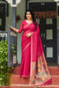 Beautiful Rani Pink Linen Silk Zari Weaving Designer Saree for Women