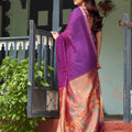 Amazing Purple Linen Silk Zari Weaving Designer Saree for Women