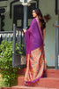 Amazing Purple Linen Silk Zari Weaving Designer Saree for Women