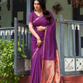 Amazing Purple Linen Silk Zari Weaving Designer Saree for Women