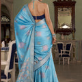Elegant Sky Blue Satin Silk Woven Jacquard Designer Saree for Women
