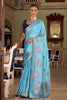 Elegant Sky Blue Satin Silk Woven Jacquard Designer Saree for Women