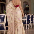 Elegant Cream Satin Silk Woven Jacquard Designer Saree for Women