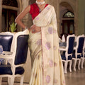 Elegant Cream Satin Silk Woven Jacquard Designer Saree for Women