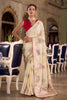 Elegant Cream Satin Silk Woven Jacquard Designer Saree for Women