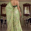 Graceful Pastel Green Satin Silk Woven Jacquard Designer Saree for Women