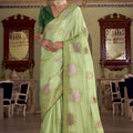 Graceful Pastel Green Satin Silk Woven Jacquard Designer Saree for Women
