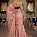 Beautiful Peach Pink Satin Silk Woven Jacquard Designer Saree for Women