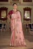 Beautiful Peach Pink Satin Silk Woven Jacquard Designer Saree for Women
