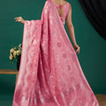Beautiful Rani Pink Crepe Silk Jari Weaving Designer Saree for Women