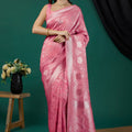 Beautiful Rani Pink Crepe Silk Jari Weaving Designer Saree for Women