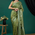Graceful Olive Green Crepe Silk Floral Jari Weaving Designer Saree for Women