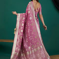 Lovely Mauve Satin Silk Woven Jacquard Floral Designer Saree for Women