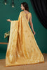 Stunning Yellow Satin Silk Woven Jacquard Floral Designer Saree for Women