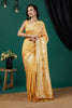 Stunning Yellow Satin Silk Woven Jacquard Floral Designer Saree for Women