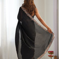 Elegant Black Vichitra Silk Sequin Embroidery Work Designer Saree for Women