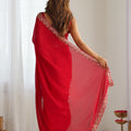 Luxury Red Vichitra Silk Sequin Embroidery Work Designer Saree for Women