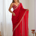 Luxury Red Vichitra Silk Sequin Embroidery Work Designer Saree for Women