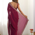 Elegant Wine Vichitra Silk Sequin Embroidery Work Designer Saree for Women