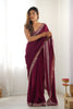 Elegant Wine Vichitra Silk Sequin Embroidery Work Designer Saree for Women