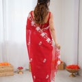 Premium Red Vichitra Silk Floral Embroidery Work Designer Saree for Women