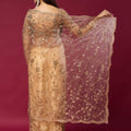 Stylish Beige Net Sequin Embroidery Work Designer Saree for Women