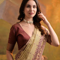 Elegant Beige Muga Cotton Jamdani Weaving Designer Saree for Women