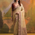 Elegant Beige Muga Cotton Jamdani Weaving Designer Saree for Women