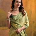 Lovely Pista Green Muga Cotton Jamdani Weaving Designer Saree for Women