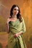 Lovely Pista Green Muga Cotton Jamdani Weaving Designer Saree for Women