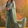 Graceful Sea Green Muga Cotton Jamdani Weaving Designer Saree for Women