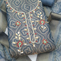 Stylish Blue Shimmer Cotton Linen Salwar Suit with Hand Work Printed Dupatta for Women