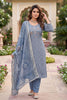 Stylish Blue Shimmer Cotton Linen Salwar Suit with Hand Work Printed Dupatta for Women