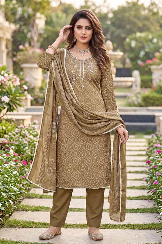 Elegant Pink Shimmer Cotton Linen Printed Salwar Suit with Hand Work for Women