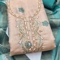 Captivating Beige Shimmer Cotton Linen Printed Salwar Suit with Embroidery Work and Dupatta for Women