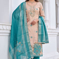 Captivating Beige Shimmer Cotton Linen Printed Salwar Suit with Embroidery Work and Dupatta for Women