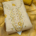 Radiant Beige Shimmer Cotton Linen Printed Salwar Suit with Embroidery Work and Dupatta for Women
