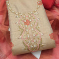 Vibrant Beige Shimmer Cotton Linen Printed Salwar Suit with Embroidery Work and Dupatta for Women