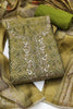 Striking Olive Green Shimmer Cotton Linen Printed Salwar Suit with Embroidery Work Dupatta for Women