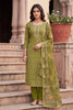 Striking Olive Green Shimmer Cotton Linen Printed Salwar Suit with Embroidery Work Dupatta for Women