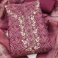Beautiful Rani Pink Shimmer Cotton Linen Printed Salwar Suit with Embroidery Work Dupatta for Women