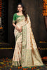 Elegant Cream Silk Woven Designer Saree with Green Zari Border for Women