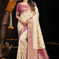 Graceful Cream Silk Woven Designer Saree with Mauve Pink Zari Border for Women