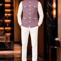 Stylish Mauve Lachka Silk Designer Nehru Jacket for Men with Chawal-Taka Work